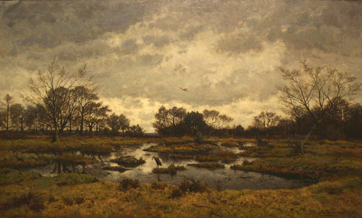 Március egyik napján a tündéri tónál. Fontainebleau 1876 - Maartse dag aan de feeenplas alkotó: Alphonse Asselbergs