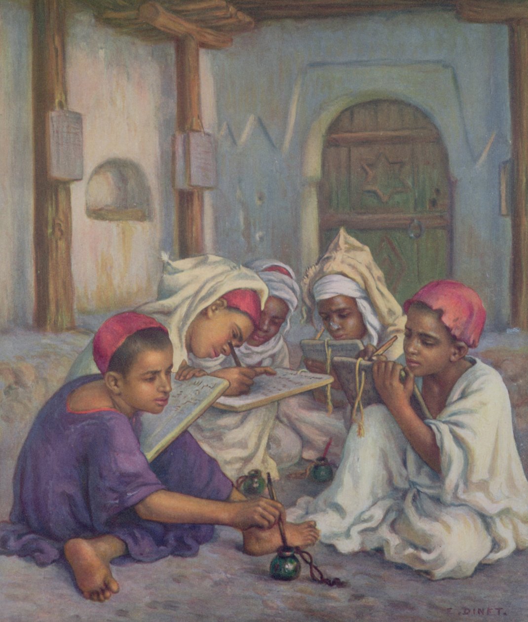 Íráslecke egy algériai falu Korániskolájában, 1918 alkotó: Alphonse Etienne Dinet