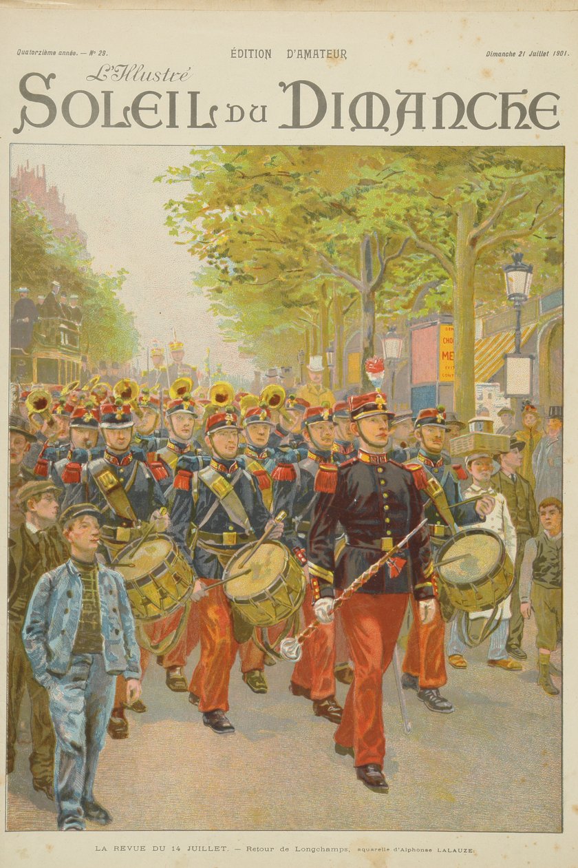 Július 14-i áttekintés, illusztráció a „Soleil du Dimanche” címlapjáról 1901. július 21. alkotó: Alphonse Lalauze