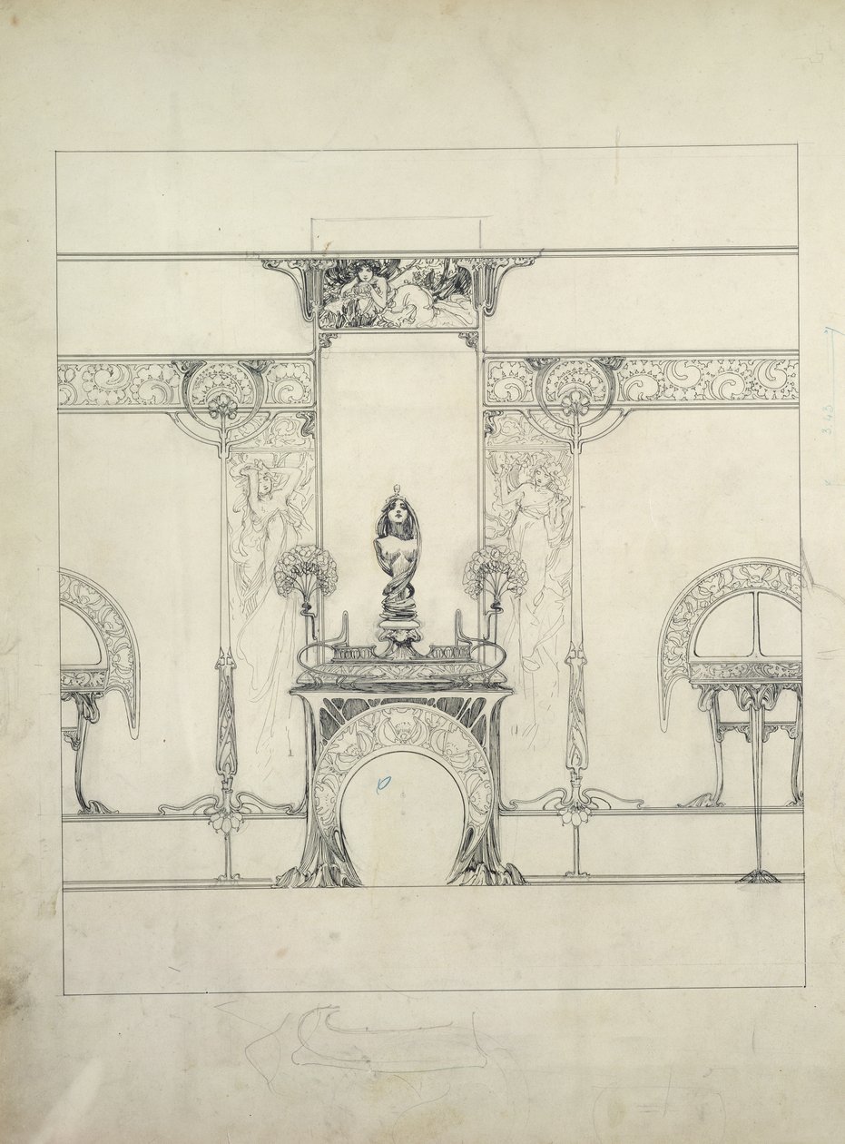 Tervezés a Fouquet ékszerészek dekorációjához, 6 rue Royale, Párizs alkotó: Alphonse Mucha