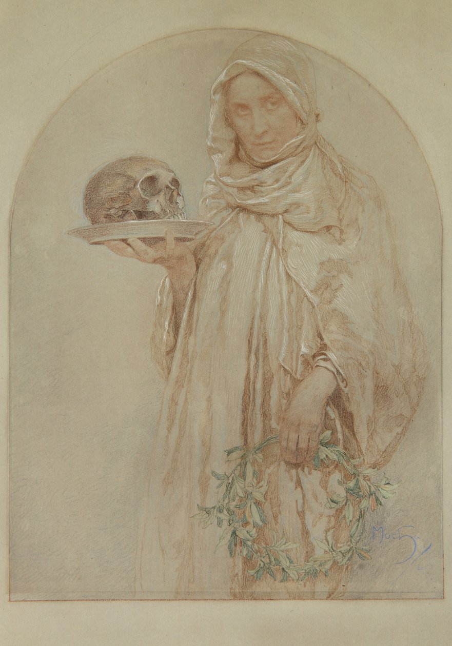 A koponya, 1929 (pasztell és tinta, papíron) alkotó: Alphonse Mucha