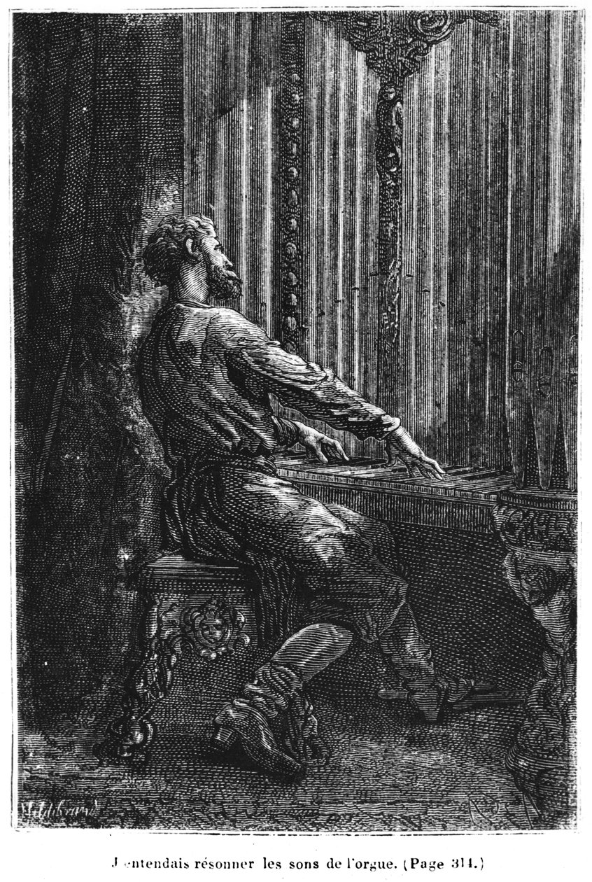 Nemo kapitány orgonazik, illusztráció Jules Verne (1828-1905) „20 000 Leagues Under the Sea” című művéből, Henri Theophile Hildibrand (1824-97) metszete, Párizs, Hetzel, 1877-ben megjelent ( alkotó: Alphonse Marie de Neuville