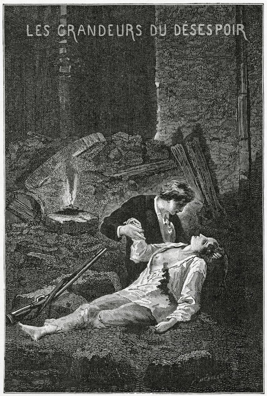 Les Grandeurs du Desespoir - Illusztráció a Nyomorultakból, 19. század (fekete-fehér metszet) alkotó: Alphonse Marie de Neuville