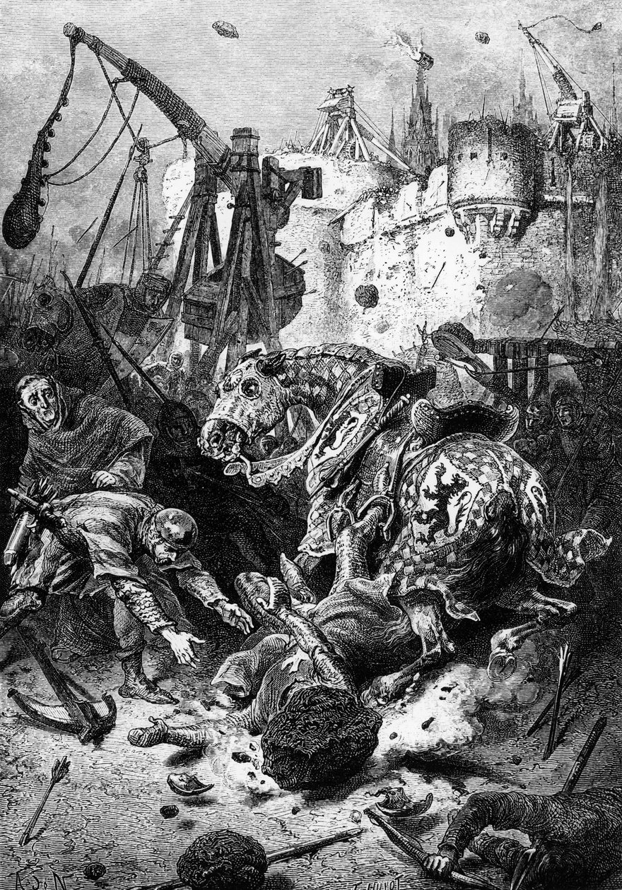 Simon de Montfort halála Toulouse ostrománál, 1218. június 25., 1883. alkotó: Alphonse Marie de Neuville