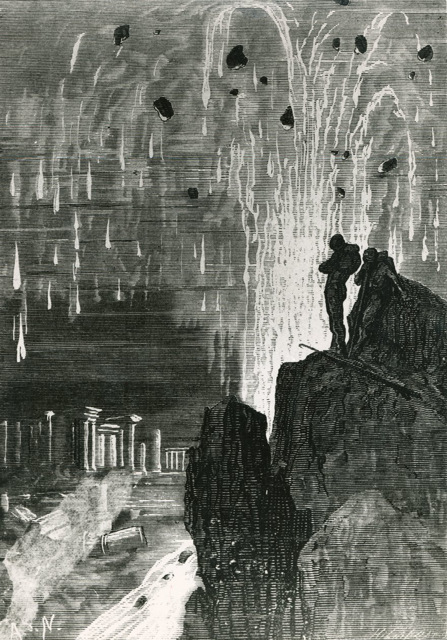 Szemem előtt megjelent egy romos város, Jules Verne (1828-1905) "20 000 mérföld a tenger alatt" című művéből, Henri Theophile Hildibrand (1824-97) metszete 1877. alkotó: Alphonse Marie de Neuville