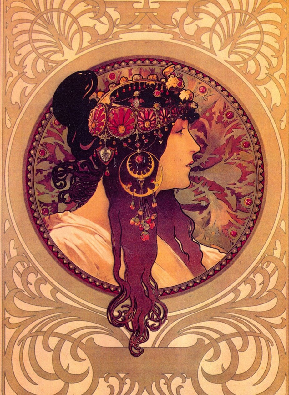Női fülbevaló alkotó: Alphonse Mucha
