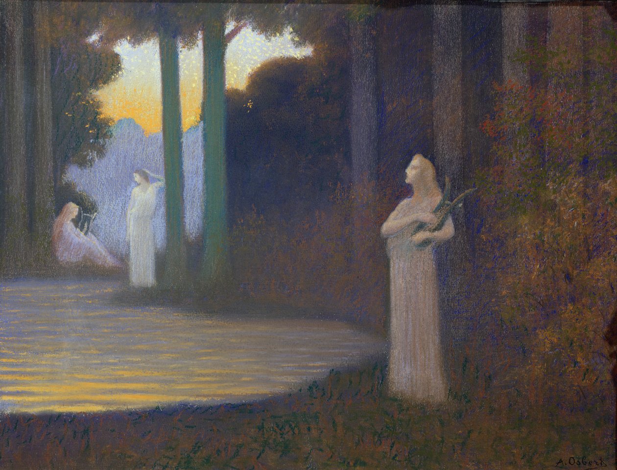 Líra az erdőben, 1910 (pasztell, papír) alkotó: Alphonse Osbert