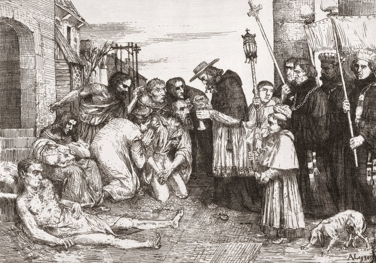 Pestis áldozatai Rómában (metszet) alkotó: Alphonse (after) Legros