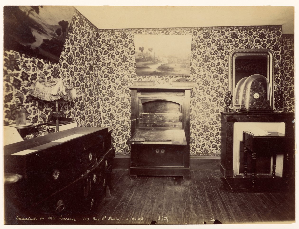 Lady Leprince meggyilkolása ... Kilátás a hálószobára alkotó: Alphonse Bertillon