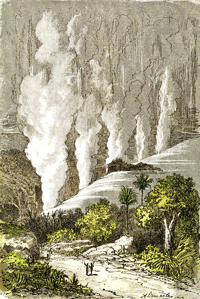 Prehistory- Cataracts of Zambeze: Natural Creation and Living Beings. Drawing by A. Demarle. 1885 alkotó: Alphonse Demarle