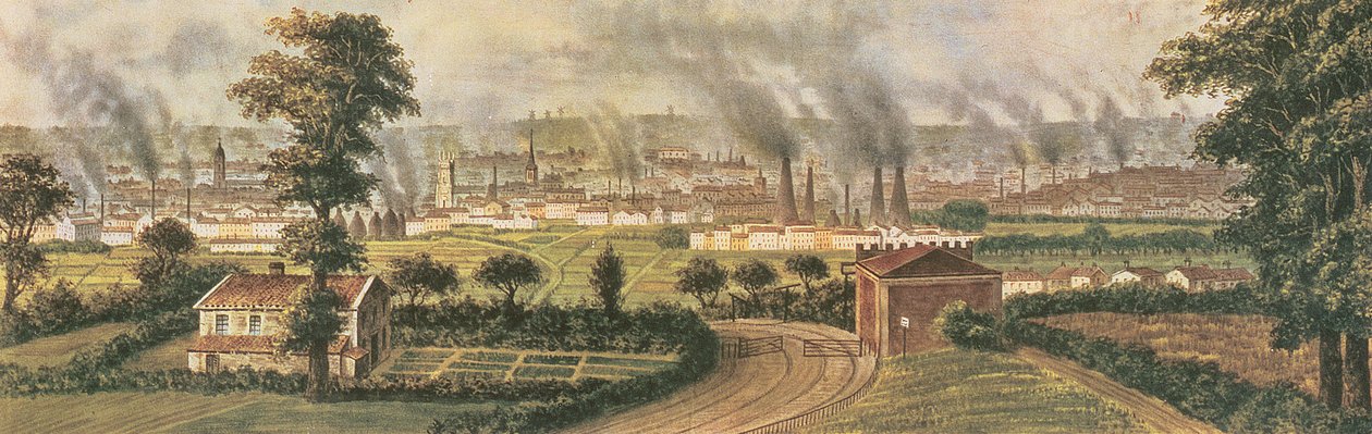 Leeds a Rope Hilltől, 1840 körül (színes litó) alkotó: Alphonse Douseau