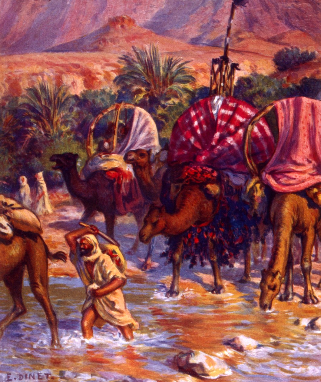 Arab nomádok csoportja a sivatagban. szerző: Nasreddine Dinet (Alphonse-Étienne Dinet). 1861 1929. francia orientalista festő 1918 alkotó: Alphonse Etienne Dinet