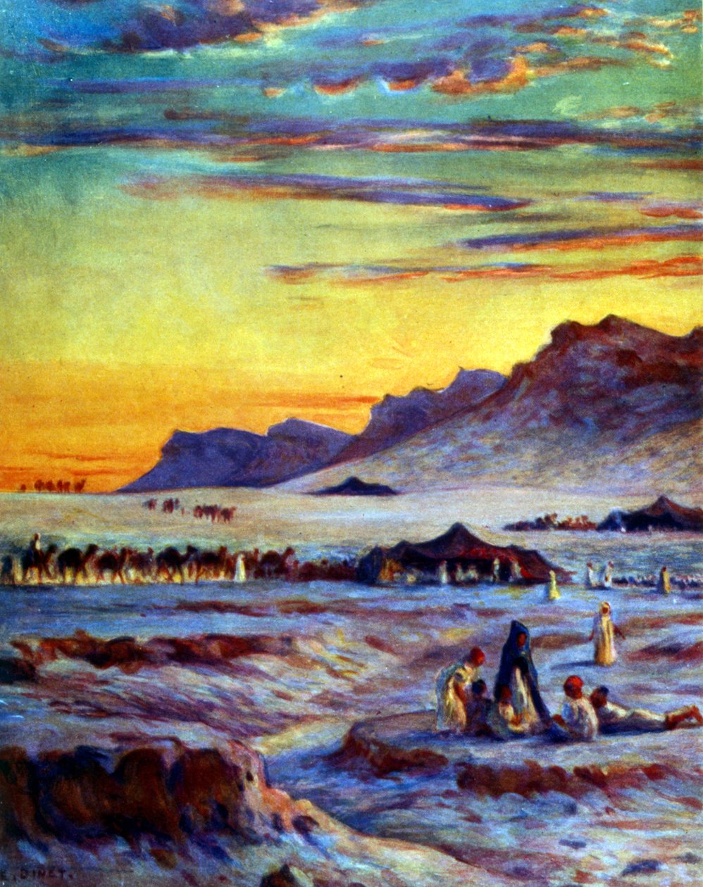 Arab nomádok csoportja a sivatagban. szerző: Nasreddine Dinet (Alphonse-Étienne Dinet). 1861 1929. francia orientalista festő 1918 alkotó: Alphonse Etienne Dinet