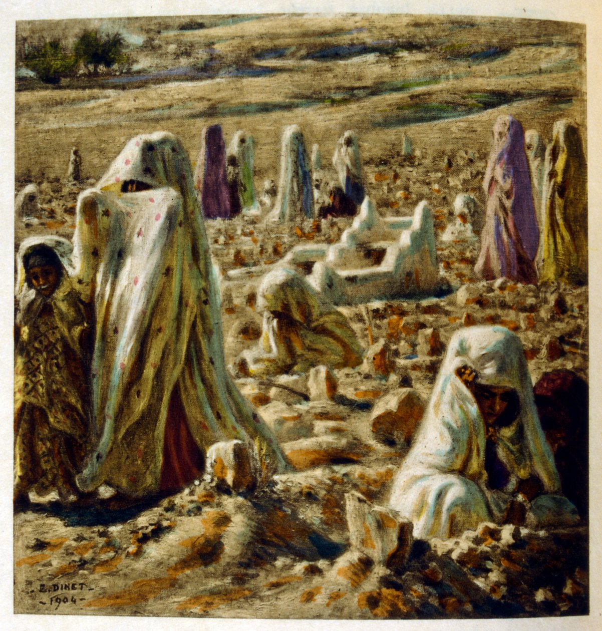 Illusztráció: Dinet az arab élet „Mirages” című darabjából. 1906. Mirages, Scénes De La Vie Arab című filmet Etienne Dinet illusztrálta Silman Ben Ibrahim Bamer kommentárjával. Nasreddine Dinet Alphonse-Étienne Dinet néven született; (1861-1929) francia ke alkotó: Alphonse Etienne Dinet