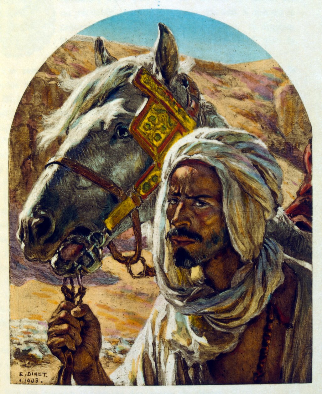Illusztráció: Dinet az arab élet „Mirages” című darabjából. 1906. Mirages, Scénes De La Vie Arab című filmet Etienne Dinet illusztrálta Silman Ben Ibrahim Bamer kommentárjával. Nasreddine Dinet Alphonse-Étienne Dinet néven született; (1861-1929) francia ke alkotó: Alphonse Etienne Dinet