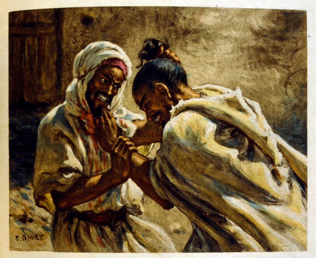 Illusztráció: Dinet az arab élet „Mirages” című darabjából. 1906. Mirages, Scénes De La Vie Arab című filmet Etienne Dinet illusztrálta Silman Ben Ibrahim Bamer kommentárjával. Nasreddine Dinet Alphonse-Étienne Dinet néven született; (1861-1929) francia ke alkotó: Alphonse Etienne Dinet