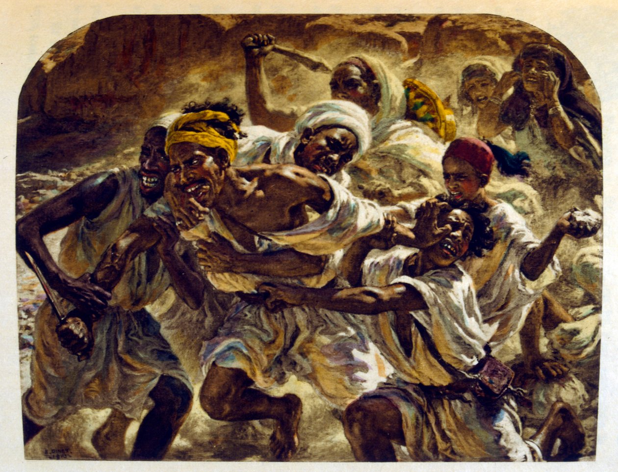 Illusztráció: Dinet az arab élet „Mirages” című darabjából. 1906. Mirages, Scénes De La Vie Arab című filmet Etienne Dinet illusztrálta Silman Ben Ibrahim Bamer kommentárjával. Nasreddine Dinet Alphonse-Étienne Dinet néven született; (1861-1929) francia ke alkotó: Alphonse Etienne Dinet