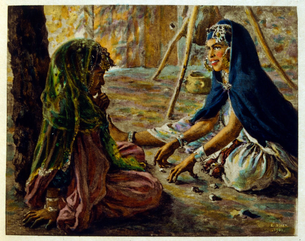 Illusztráció: Dinet az arab élet „Mirages” című darabjából. 1906. Mirages, Scénes De La Vie Arab című filmet Etienne Dinet illusztrálta Silman Ben Ibrahim Bamer kommentárjával. Nasreddine Dinet Alphonse-Étienne Dinet néven született; (1861-1929) francia ke alkotó: Alphonse Etienne Dinet