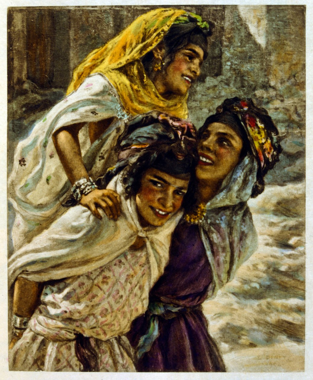 Illusztráció: Dinet az arab élet „Mirages” című darabjából. 1906. Mirages, Scénes De La Vie Arab című filmet Etienne Dinet illusztrálta Silman Ben Ibrahim Bamer kommentárjával. Nasreddine Dinet Alphonse-Étienne Dinet néven született; (1861-1929) francia ke alkotó: Alphonse Etienne Dinet