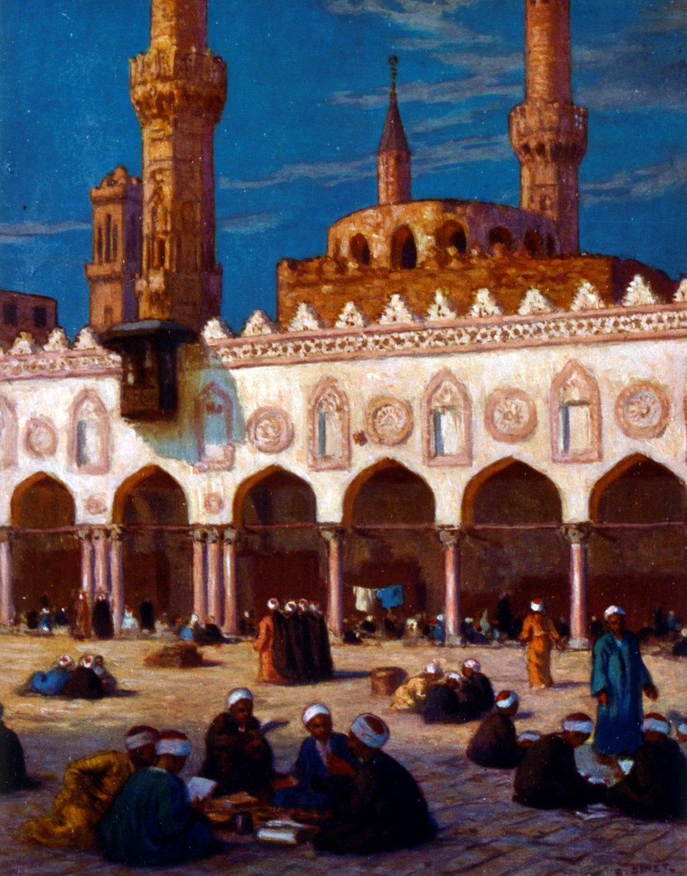 Az Al Azhar Egyetemen tanuló tudósokat és hallgatókat ábrázoló illusztráció. Szerző: Nasreddine Dinet (Alphonse-Étienne Dinet). 1861 1929 alkotó: Alphonse Etienne Dinet