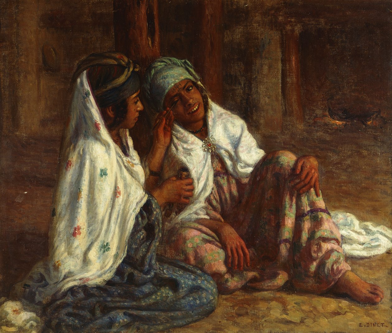 Fiatal lányok sminket használnak; Jeune Filles se Maquillan alkotó: Alphonse Etienne Dinet