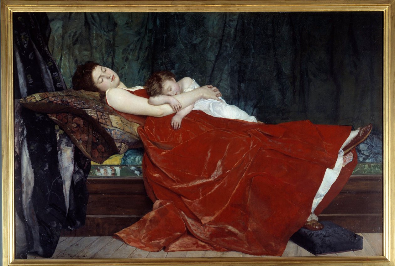 Alvó nő és gyermek alszik. Alphonse Lecadre (1842-1875) festménye 1872 Nantes, Musee des Beaux Arts alkotó: Alphonse Eugene Felix Lecadre