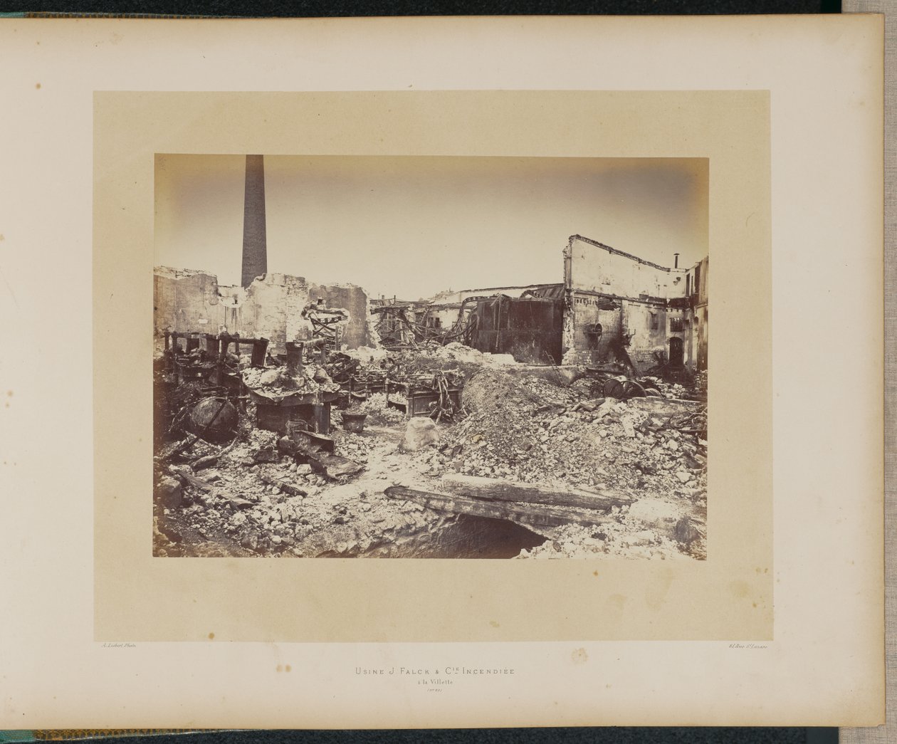 A J. Falck et Cie gyár leégett La Villette-ben. alkotó: Alphonse J. Liébert