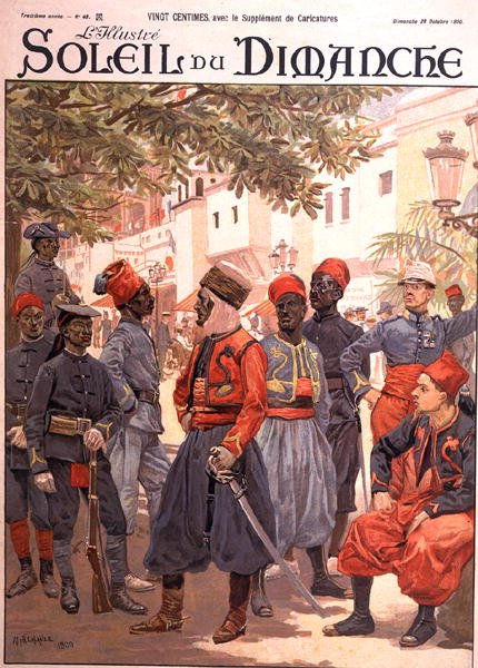 A gyarmatok utolsó napjai a Jardins du Trocadero-ban az Exposition Universelle kiállításon, a "Soleil du Dimanche"-ból, 1900. október 28. (színes lithó) alkotó: Alphonse Lalauze