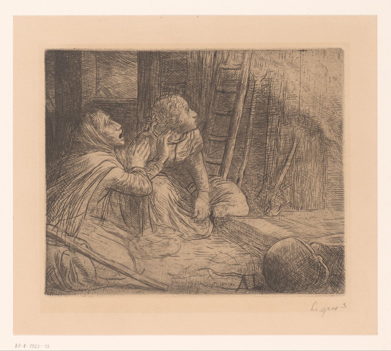 Két térdelő nő felnézett alkotó: Alphonse Legros (signed by artist)