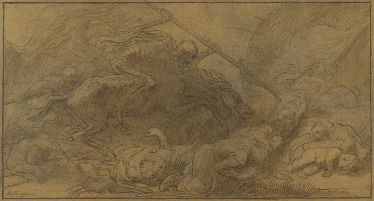 A csata után (toll és barna tinta, barna tus grafittal, barna papírra) alkotó: Alphonse Legros