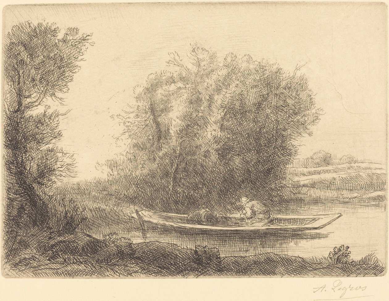 Az Un coin de riviere folyó kanyarulatában. alkotó: Alphonse Legros