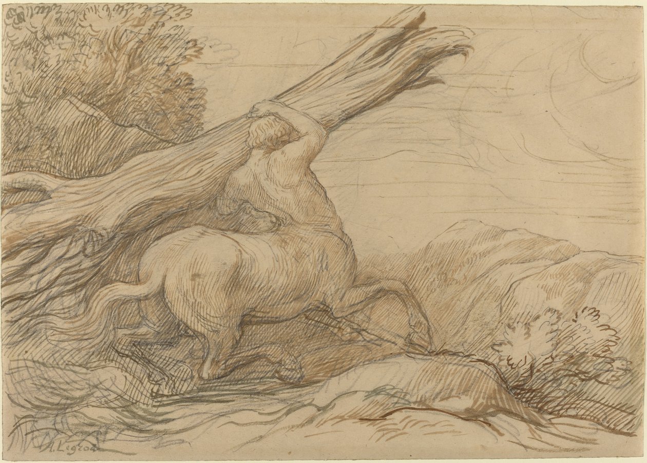 Kentaur egy fatörzset cipel alkotó: Alphonse Legros