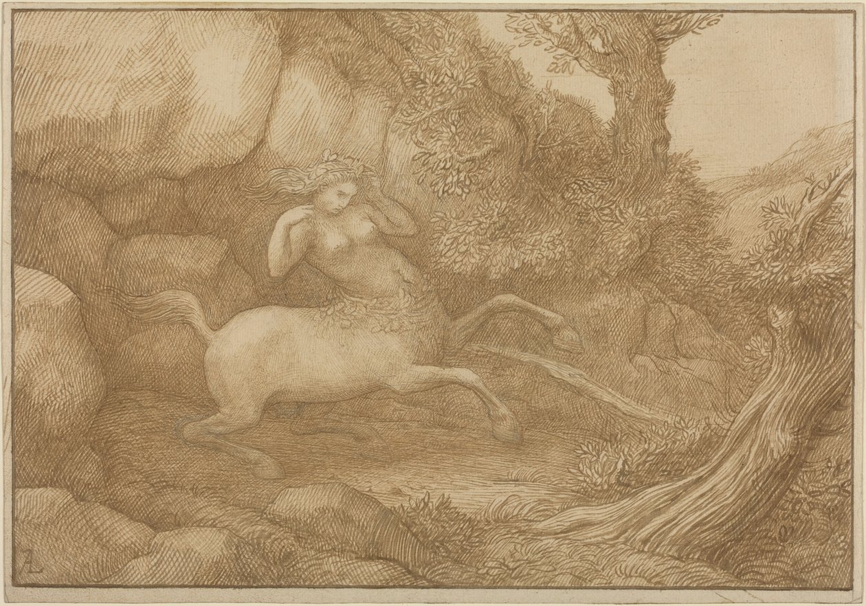 Kentaur nő (toll és barna tinta grafitra, vászonpapírra) alkotó: Alphonse Legros