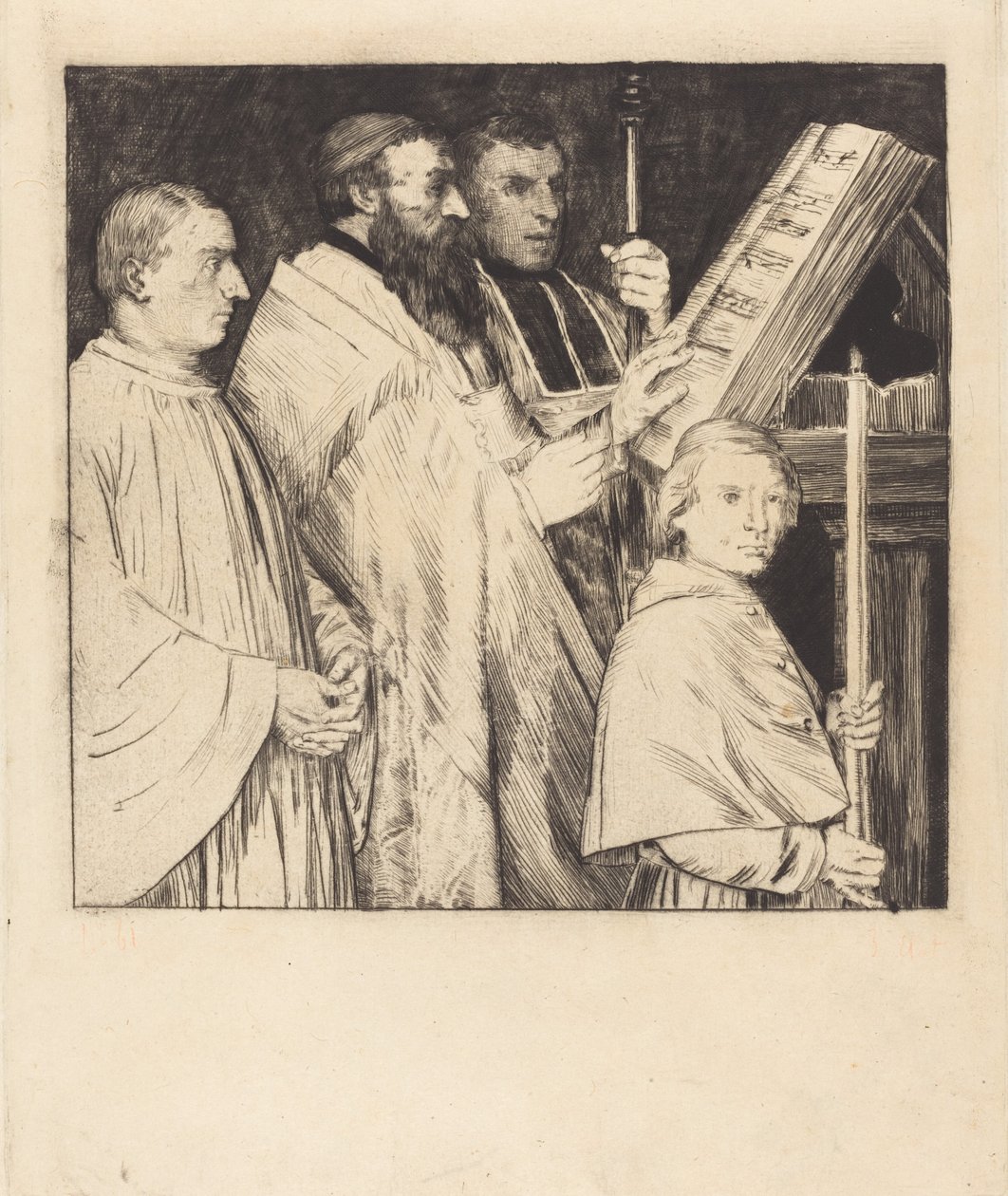 Kóristák, 1. lemez (Le lutrin) alkotó: Alphonse Legros