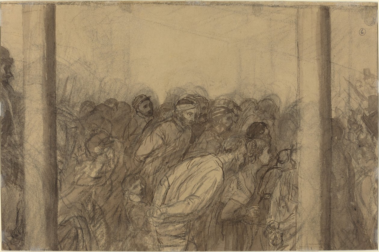 Két oszlop között látható emberek tömege [verso] alkotó: Alphonse Legros
