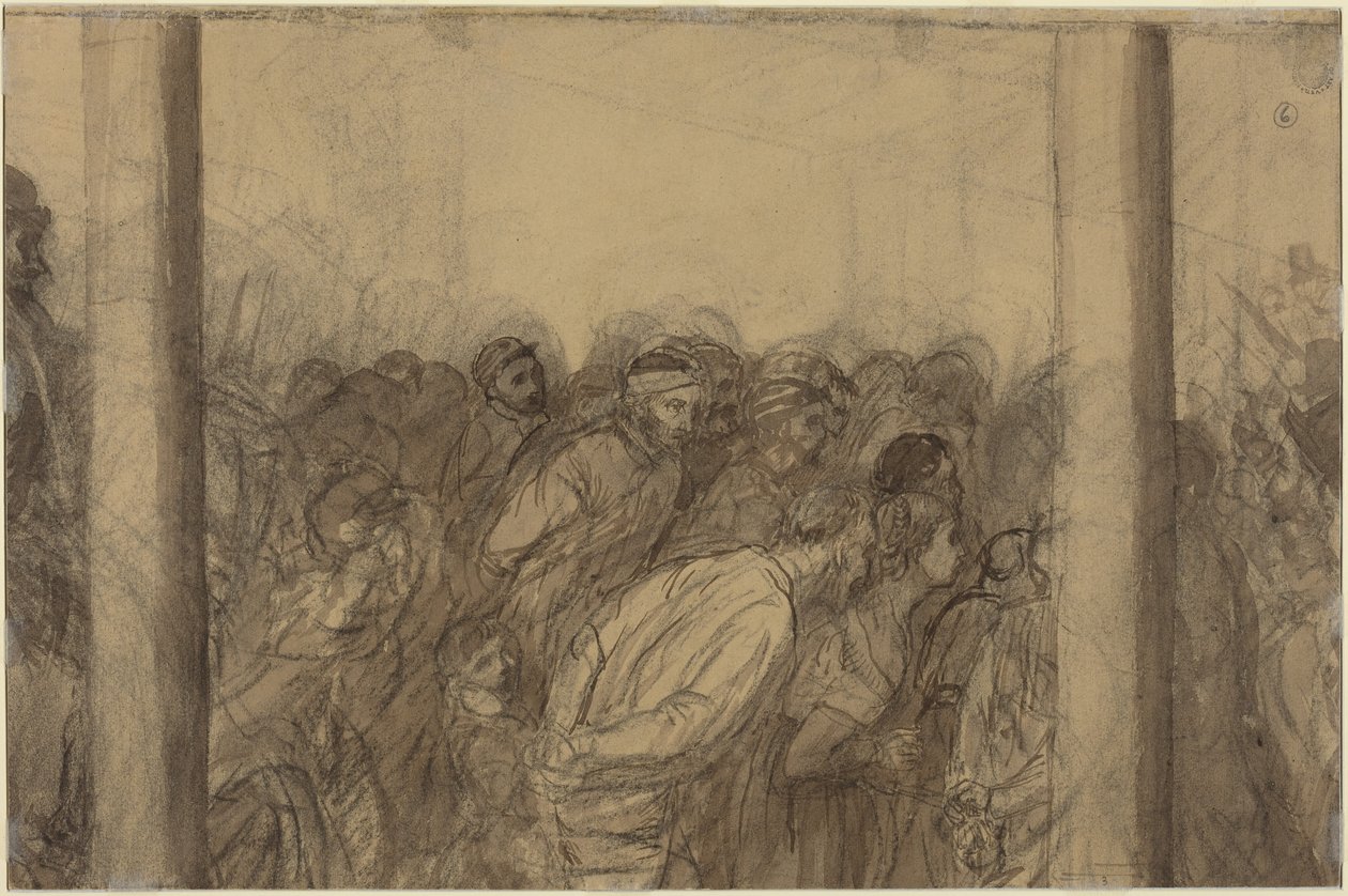 Két oszlop között látható tömeg [verso] alkotó: Alphonse Legros