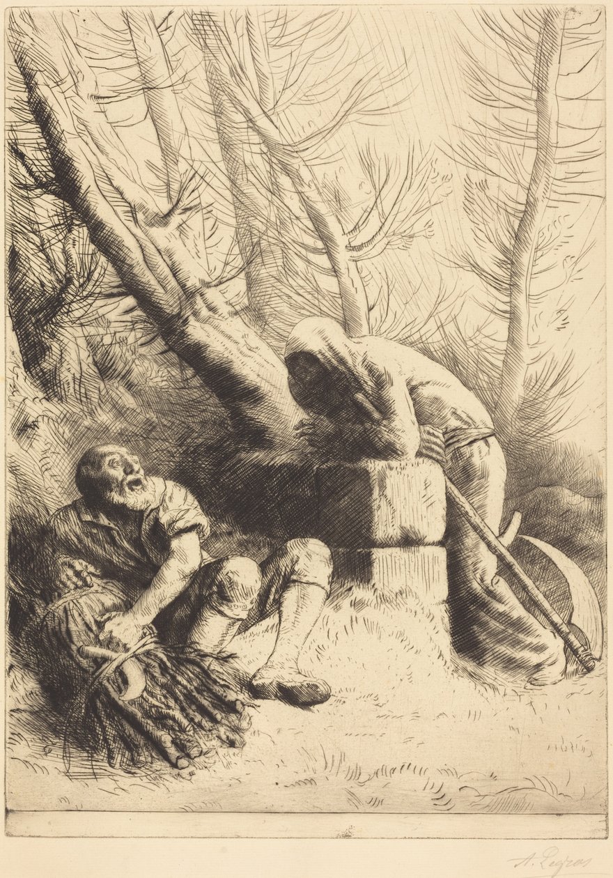 A halál és a favágó, 4. metszet (La mort et le bucheron) alkotó: Alphonse Legros