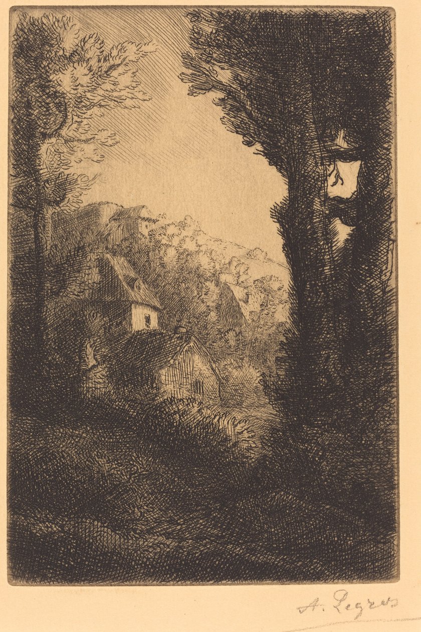 Farm egy domboldalon napfényben alkotó: Alphonse Legros
