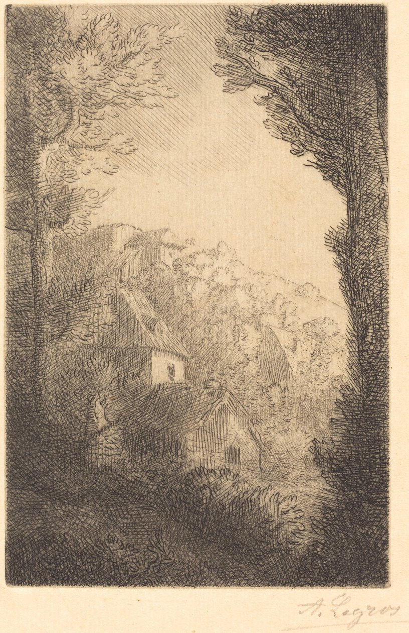 Farm egy domboldalon napfényben alkotó: Alphonse Legros