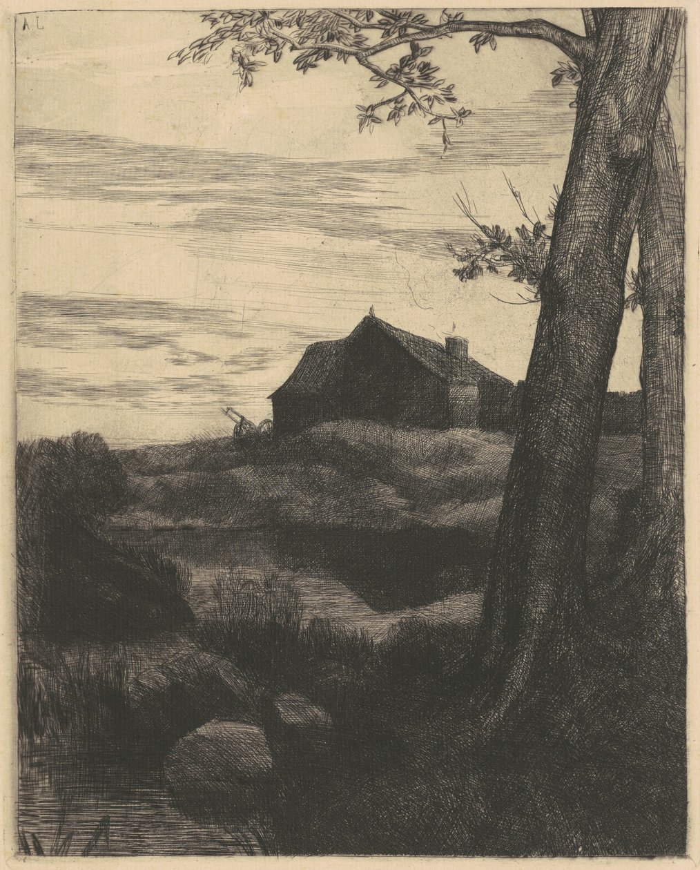 Farm with a Large Tree (A nagy fával rendelkező farm) alkotó: Alphonse Legros
