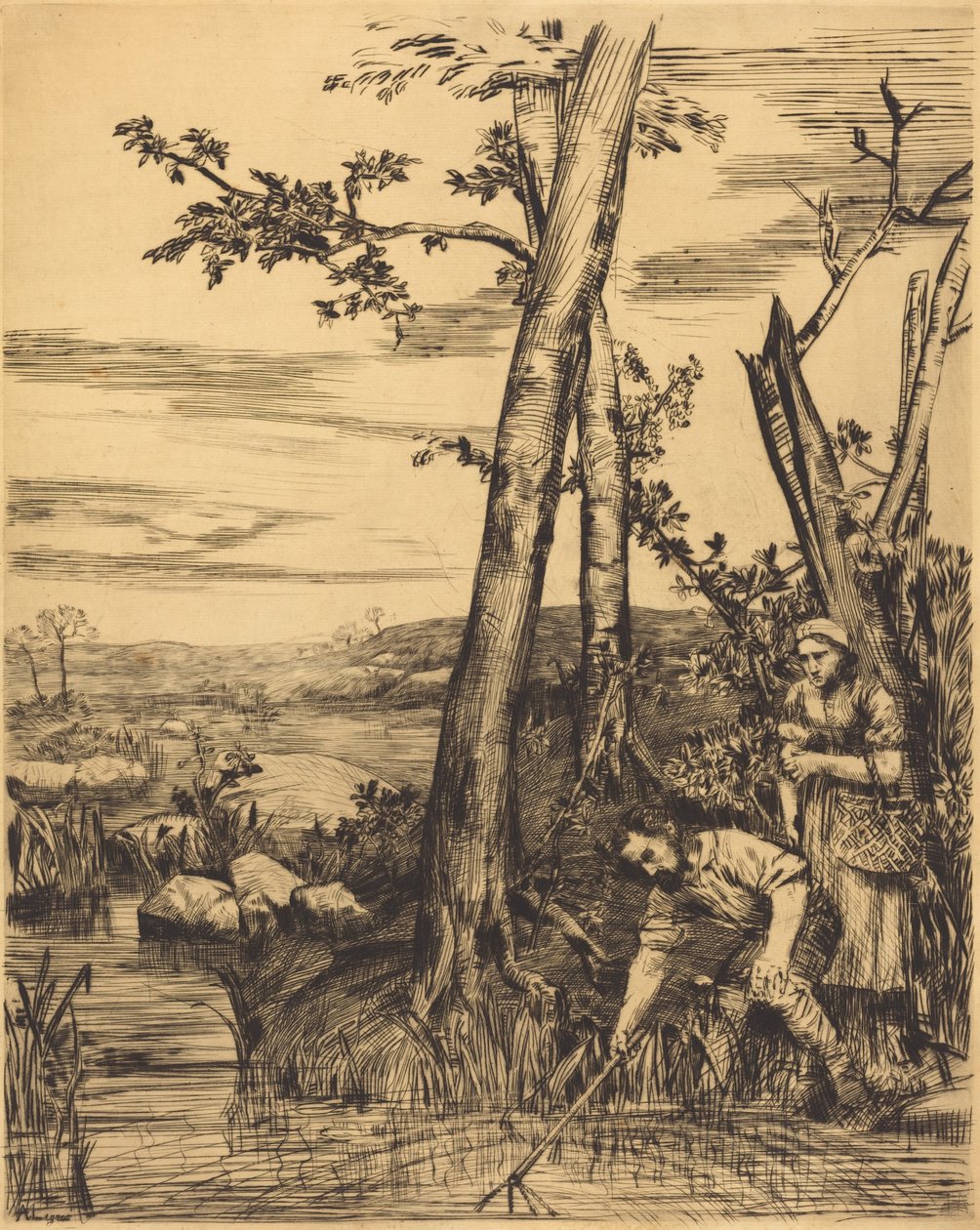 Fischen nach Flusskrebsen alkotó: Alphonse Legros