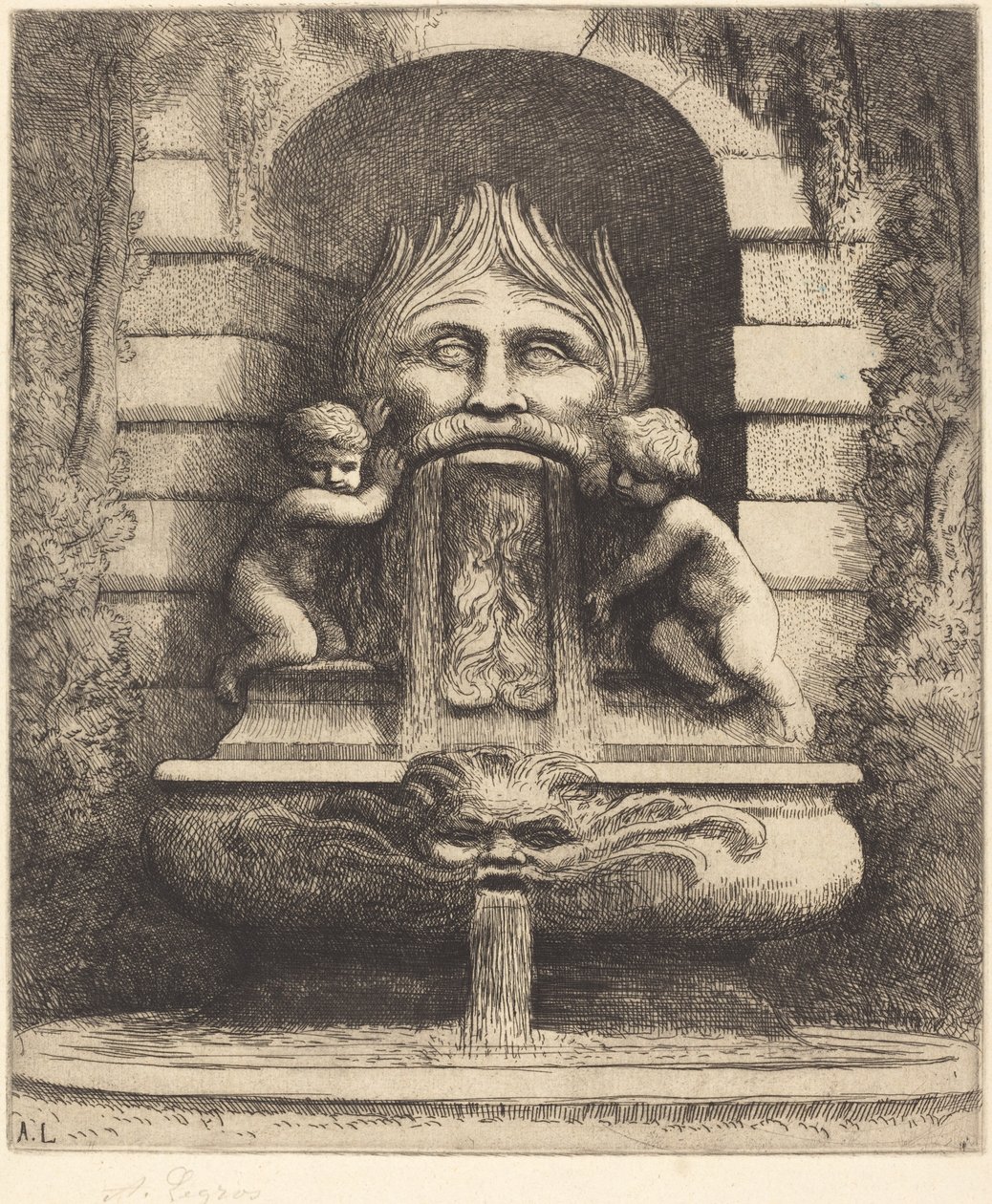 Szökőkút: Groteszk, Gyermek és medence alkotó: Alphonse Legros