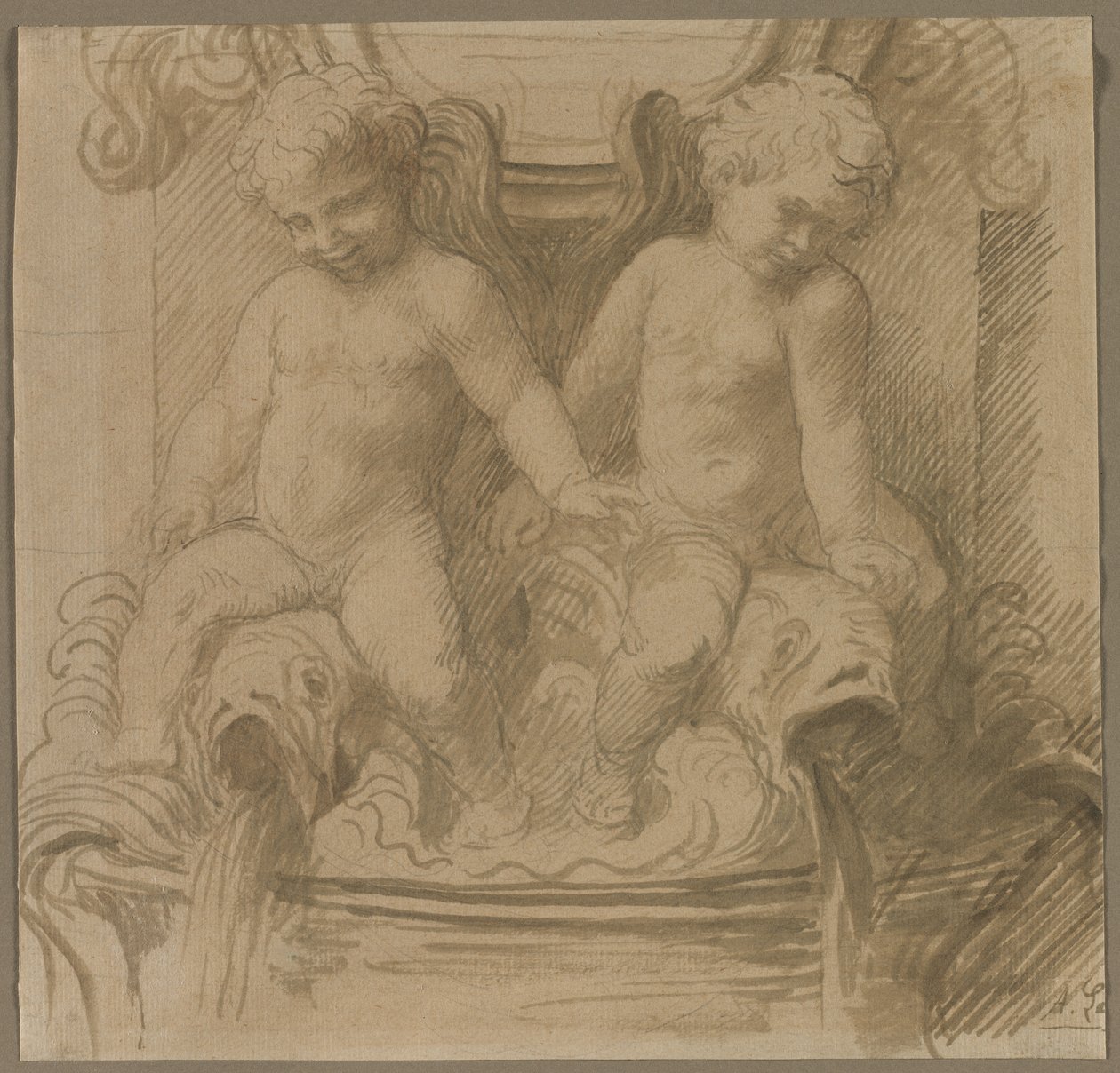 Szökőkút Putti lovagló delfinekkel alkotó: Alphonse Legros