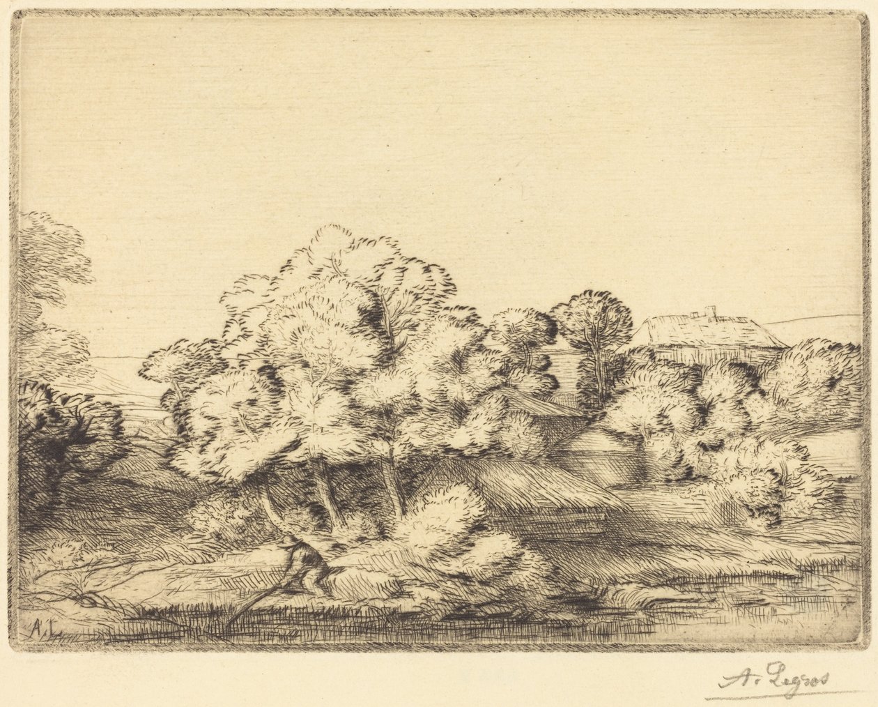 Hamlet a tó mellett (Le hameau pres du lac) alkotó: Alphonse Legros