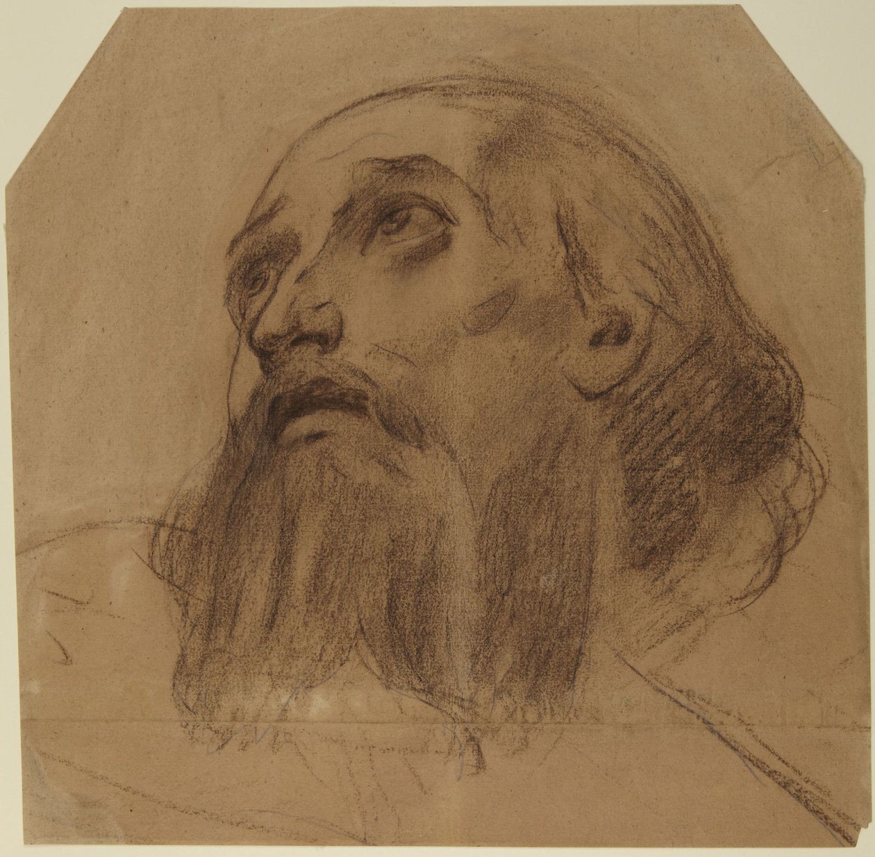 Felfelé tekintő szakállas szent feje alkotó: Alphonse Legros
