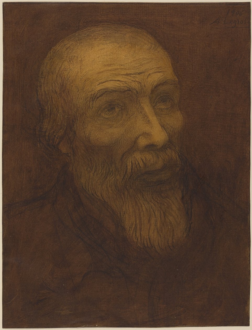 Szakállas, kopasz férfi feje alkotó: Alphonse Legros
