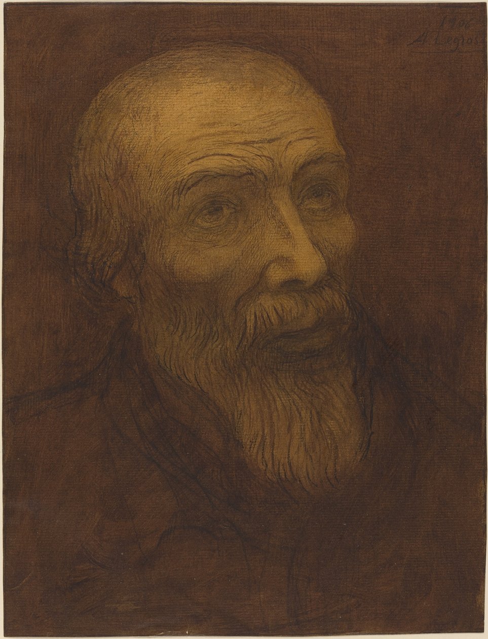 Egy szakállas kopasz férfi feje, 1906. alkotó: Alphonse Legros