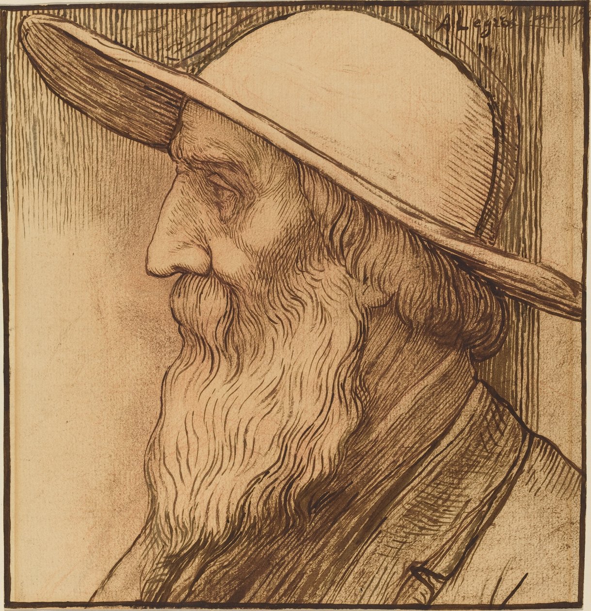 Egy széles karimájú kalapos öregember feje alkotó: Alphonse Legros