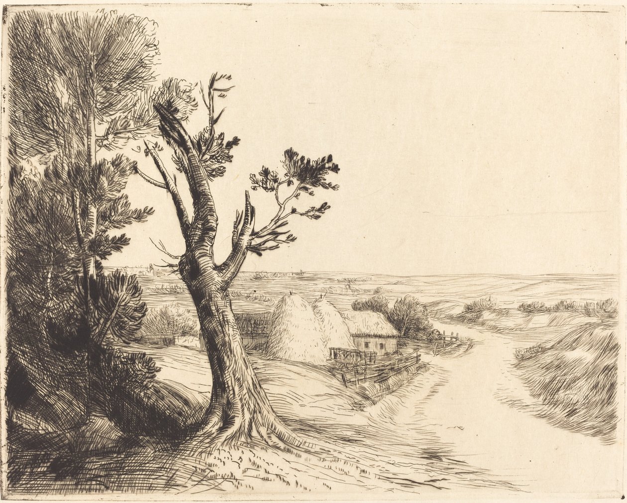 Táj szénakazalokkal alkotó: Alphonse Legros