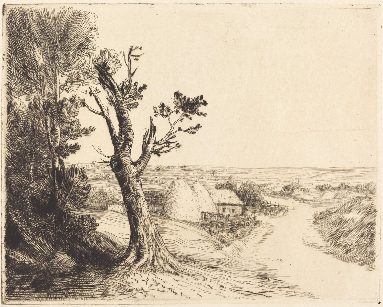 Táj szénakazalokkal (Le paysage aux meules) alkotó: Alphonse Legros